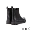 【HERLS】雨靴-亮面側鬆緊切爾西厚底防水雨靴(黑色)