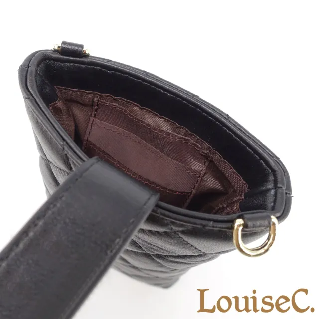 【LouiseC.】雙11 Tree House 羊皮菱格紋鍊條斜背隨身手機真皮包-黑色(YS3101B-05)