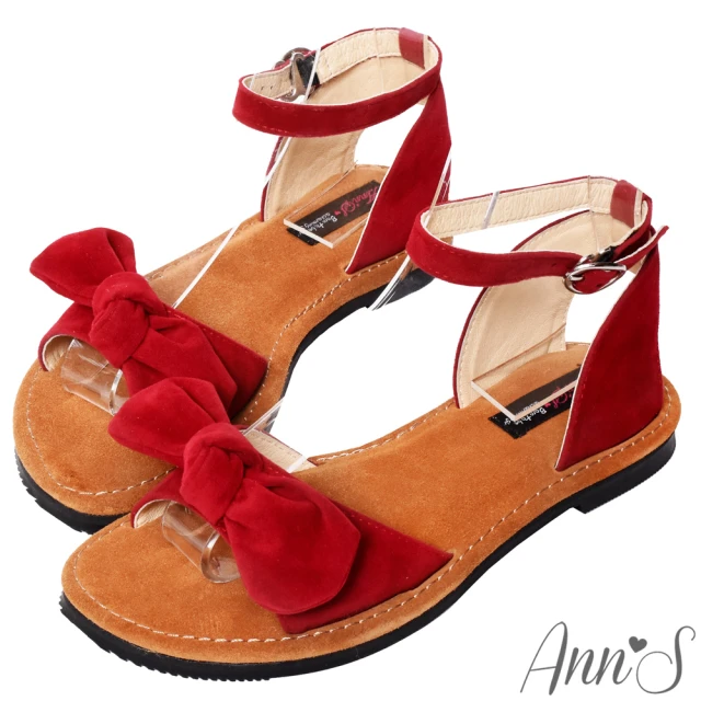 【Ann’S】水洗牛皮-甜美扭結寬版平底涼鞋(紅)