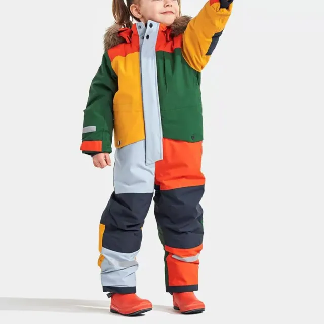 【橘魔法】方塊撞色拼接滑雪連身衣(大童 厚防風 防雪 滑雪 雪衣 滑雪褲 兒童保暖滑雪裝 日本)