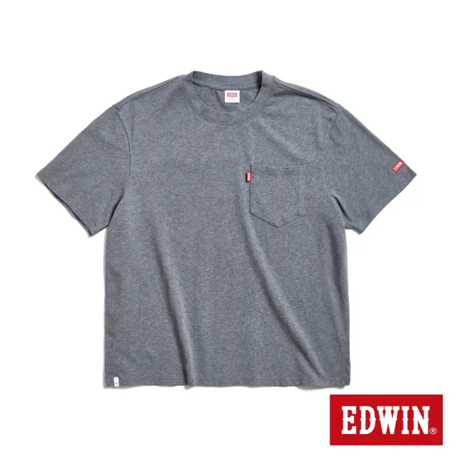【EDWIN】男裝 寬版口袋小夾標短袖T恤(灰色)