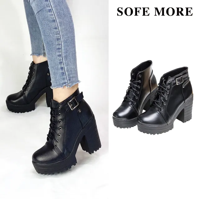 【SOFE MORE】台灣製 高跟短靴 粗跟短靴 高跟鞋 復古馬丁靴(高跟短靴)