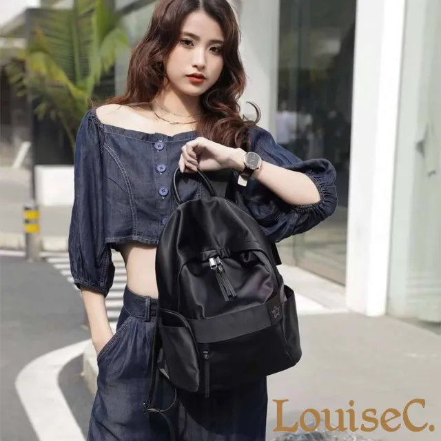 【LouiseC.】雙11 Tree House 牛皮+質感牛津尼龍收納手提後背防水包-黑色(真皮包包 YS1108165-05
