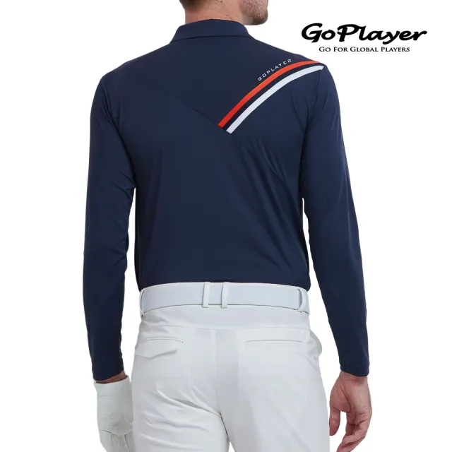 【GoPlayer】出清特價 男彈性快乾長袖上衣-藏青.紅(高爾夫長袖T恤球衫 Polo運動排汗速乾Golf球衣)