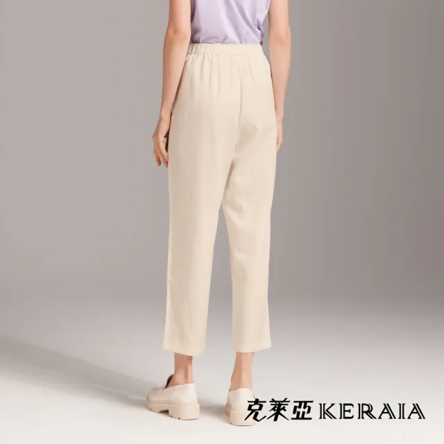 【KERAIA 克萊亞】輕盈莓果奶昔鬆緊親膚亞麻褲(兩色;M-XL)