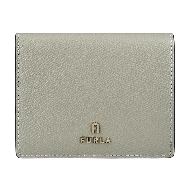 FURLA 芙拉 FURLA CAMELIA金屬LOGO荔枝紋牛皮4卡釦式摺疊短夾(大理石灰)