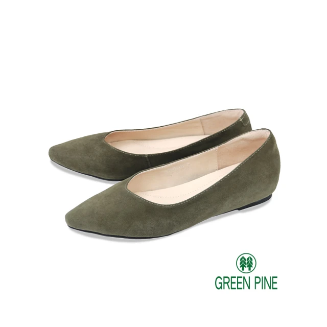 GREEN PINE 麂皮尖頭內增高娃娃鞋黑色(003224