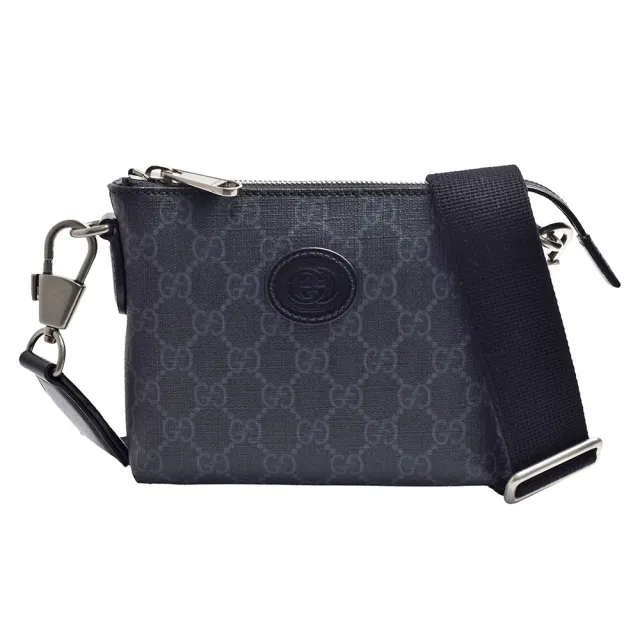 【GUCCI 古馳】經典Interlocking G Supreme帆布手拿/斜背包(黑色723306-92THN-1000)