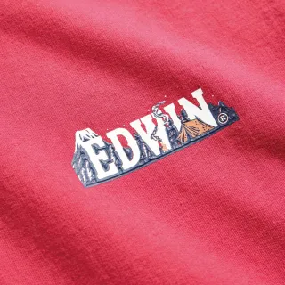 【EDWIN】男裝 露營系列 富士山腳營地LOGO小印花短袖T恤(暗紅色)
