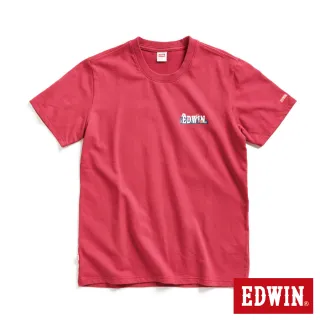 【EDWIN】男裝 露營系列 富士山腳營地LOGO小印花短袖T恤(暗紅色)