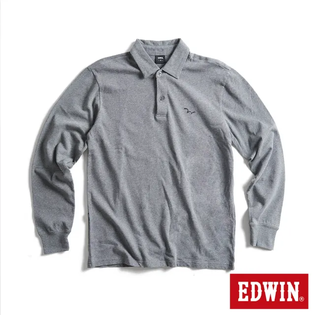 【EDWIN】男裝 EDGE 經典Ｗ印花長袖POLO衫(灰色)