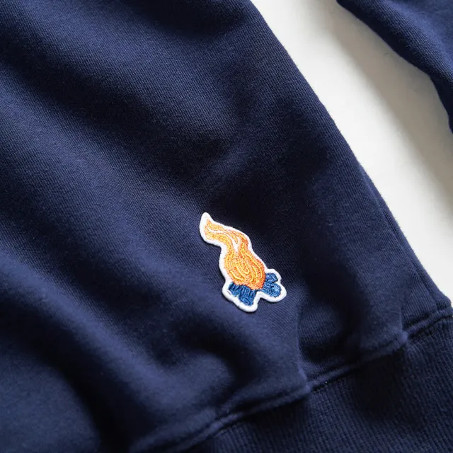 【EDWIN】男裝 露營系列 富士山刺繡LOGO連帽長袖T恤(丈青色)