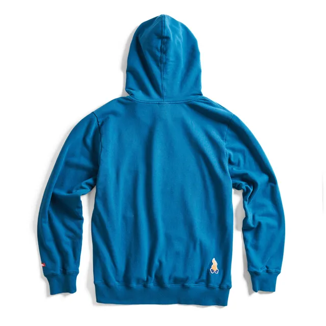 【EDWIN】男裝 露營系列 富士山刺繡LOGO連帽長袖T恤(土耳其藍)