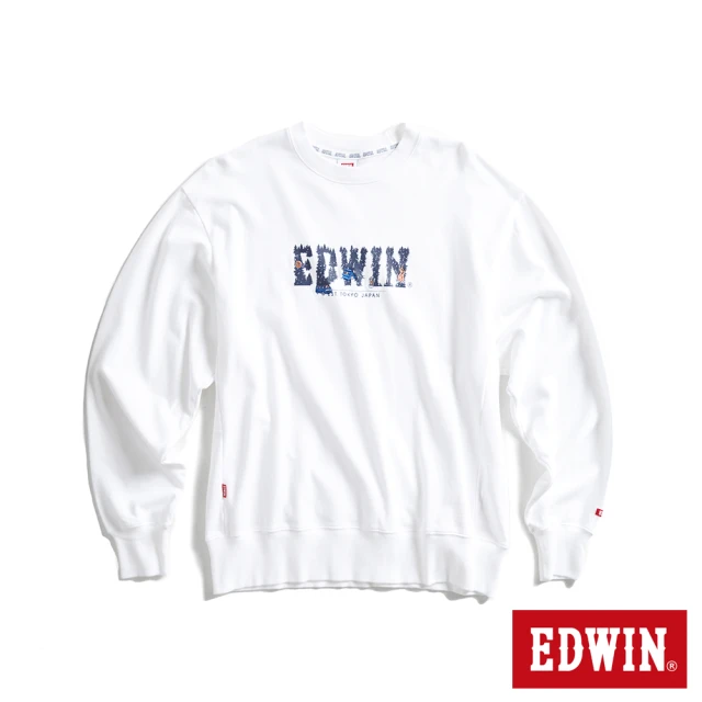 EDWIN 男裝 露營系列 森林LOGO寬版厚長袖T恤(白色)