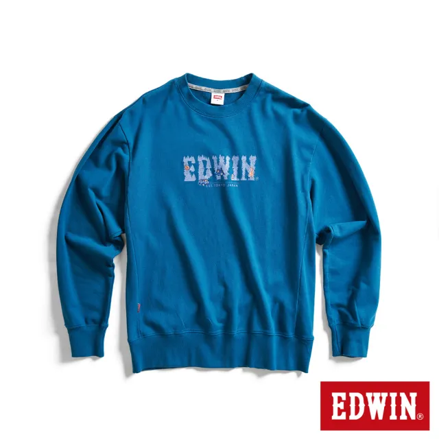 【EDWIN】男裝 露營系列 森林LOGO寬版厚長袖T恤(土耳其藍)