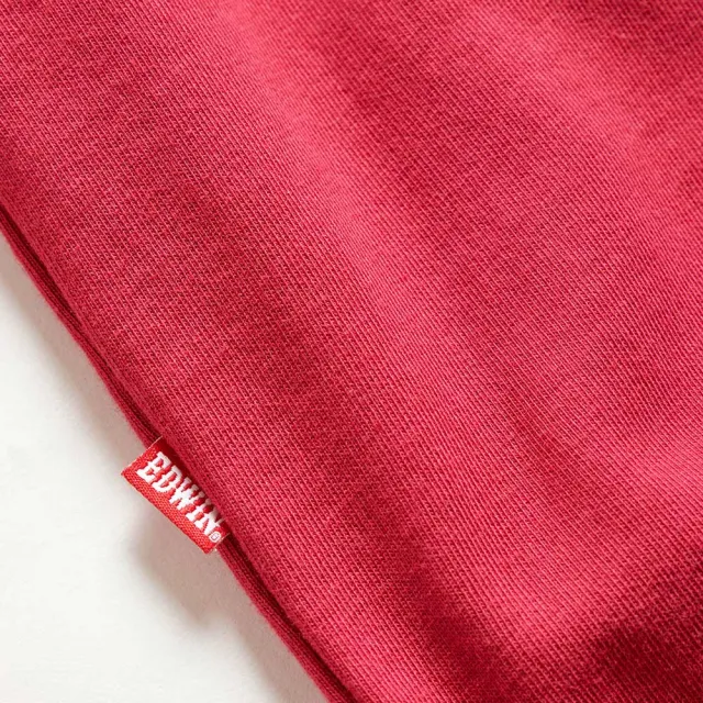 【EDWIN】男裝 露營系列 富士山營地BOX LOGO厚長袖T恤(暗紅色)