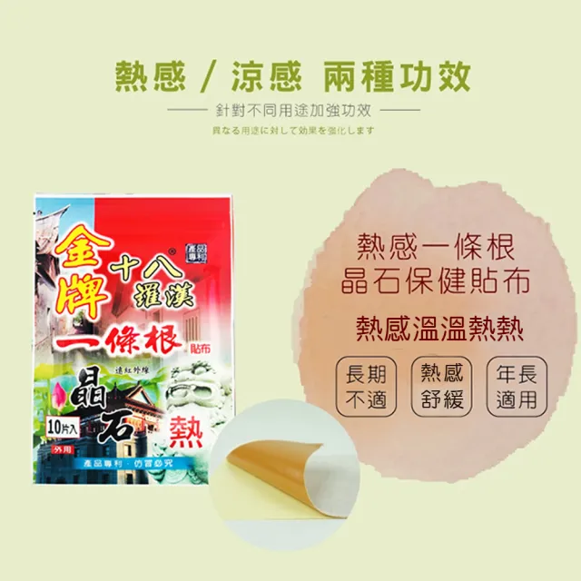 【十八羅漢】一條根晶石保健貼布-12包組(加贈2包.涼熱可選)