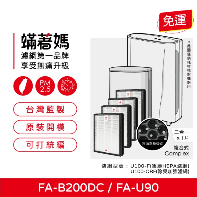 蟎著媽 複合式濾網4入優惠組(適用 3M FA-B200DC FA-U90 空氣清淨機 U100-F U100-ORF)