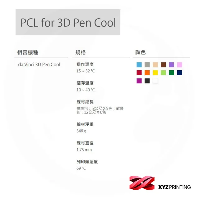 【XYZprinting】3D列印筆專用PCL線材 da Vinci 3D Pen Cool_6色1組