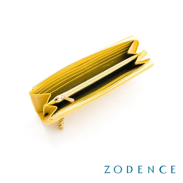 【ZODENCE 佐登司】進口牛皮斜拉鍊長夾(艷黃)