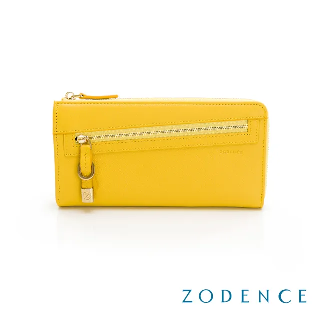 【ZODENCE 佐登司】進口牛皮斜拉鍊長夾(艷黃)