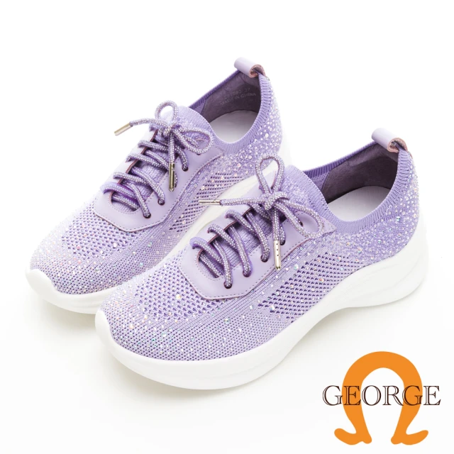 GEORGE 喬治皮鞋 彈性針織布燙鑽氣墊休閒鞋 -紫314016HE68