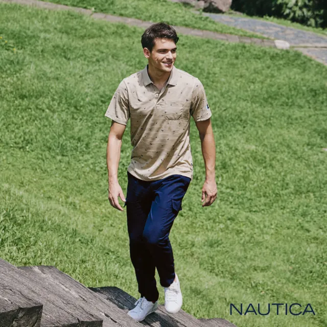 【NAUTICA】男裝 休閒棉麻輕薄工作褲(深藍)