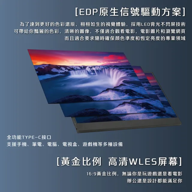 【特克曼數位 15.5型窄邊1.1公分 攜帶螢幕】IPS高清晰 HDR渲染(HDMI Type-C 60HZ 門市保固一年)