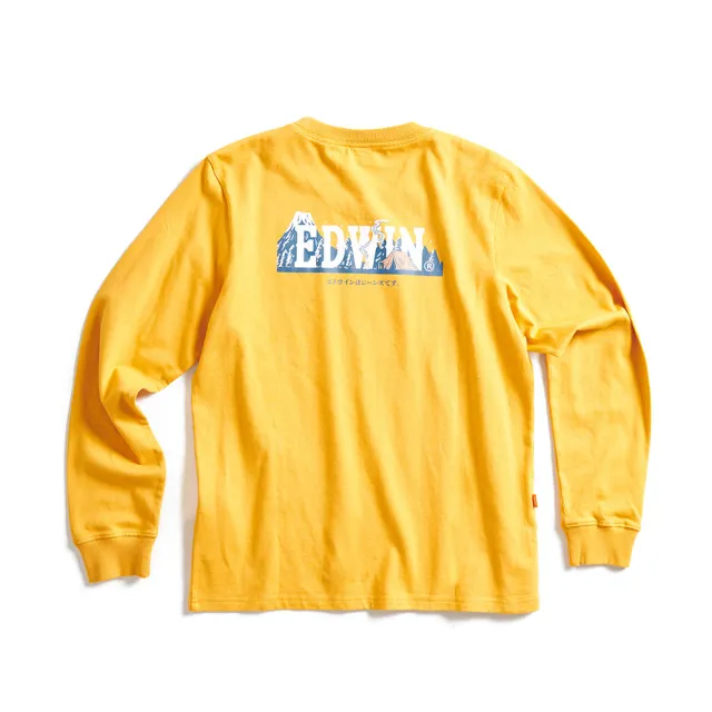 【EDWIN】女裝 露營系列 背後富士山營地LOGO長袖T恤(桔黃色)