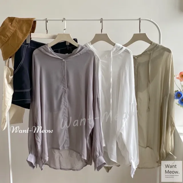 【Want-Meow】90公斤可穿/透膚雪紡連帽上衣外套罩衫(薄外套/連帽外套/大碼外套/大尺碼外套/加大碼外套)