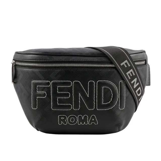 【FENDI 芬迪】FF Logo Shadow 皮革腰包(黑色)