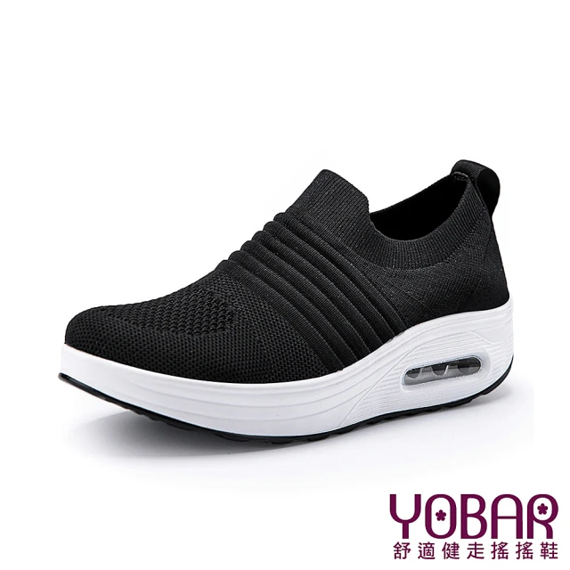 YOBARYOBAR 個性立體飛織彈力舒適襪套輕量美腿搖搖鞋(黑)