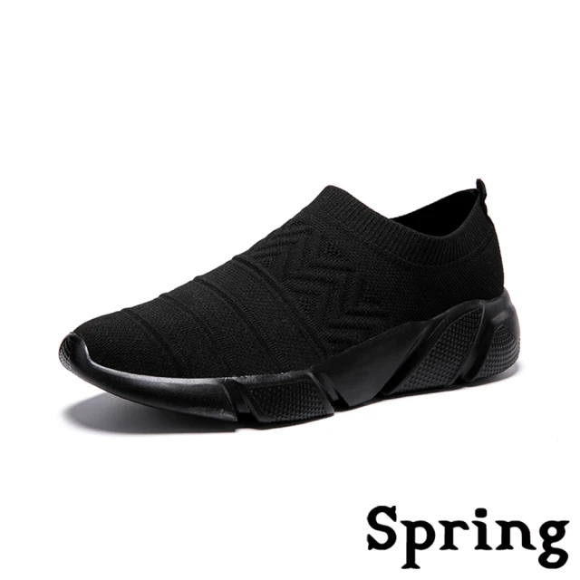 SPRING 個性幾何飛織圖騰舒適情侶款個性休閒鞋(黑)