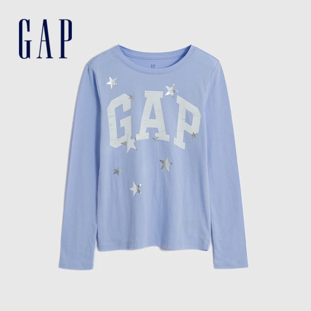 GAP 女童裝 Logo/印花純棉圓領長袖T恤-藍色水晶(788250)