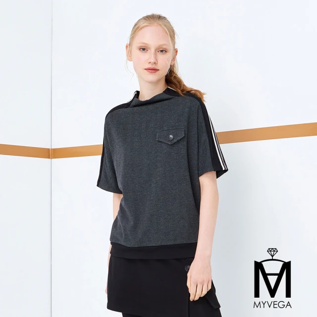 MYVEGA 麥雪爾 MA太空棉LOGO繡花刷絨上衣-灰藍優