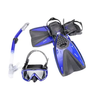 【AQUATEC】SMF-100 浮潛三寶 藍色套組  面鏡+呼吸管+蛙鞋 適合腳長26-29公分(浮潛套組 浮潛蛙鞋 浮潛面鏡)
