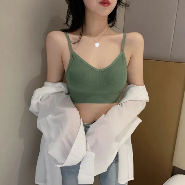 【D.studio】韓版美背交叉無痕背心(免穿內衣無鋼圈運動薄款 小可愛 女裝 百搭素色 必備款 衣服 V105)