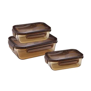 【Snapware 康寧密扣】琥珀色耐熱玻璃保鮮盒超值3件組(C01)