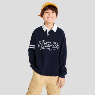 【GAP】男童裝 Logo純棉長袖POLO衫-藏藍色(786576)