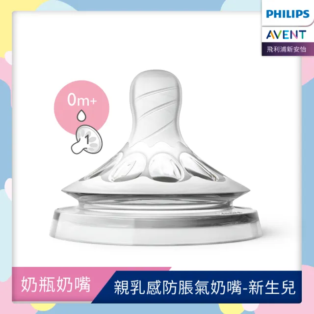 【PHILIPS AVENT】親乳感防脹氣奶嘴雙入裝 新生兒流量 0M+單孔一號嘴(SCF651/23)