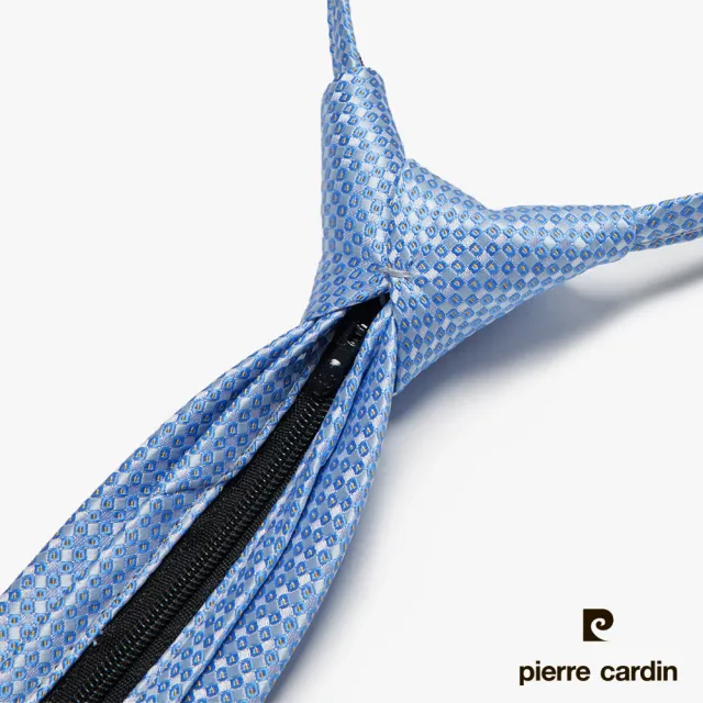 【pierre cardin 皮爾卡登】拉鍊式易拉免打結男士商務休閒上班領帶-淺藍花紋(AD123-01)