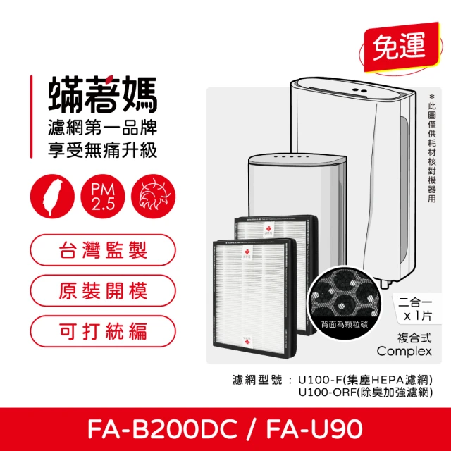 蟎著媽 複合式濾網2入優惠組(適用 3M FA-B200DC FA-U90 空氣清淨機 U100-F U100-ORF)