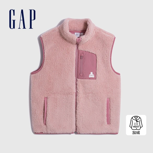 GAP 女童裝 Logo小熊印花立領背心外套 抱抱絨系列-淡粉色(789378)
