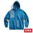 【EDWIN】男裝 再生系列 CORE 拼布寬版連帽長袖T恤(土耳其藍)