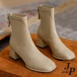 【JP Queen New York】法式浪漫方頭顯瘦粗跟短靴(3色可選)