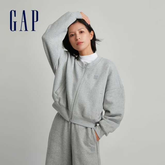 GAP 女裝 LogoV領針織外套-深灰色(714972)好