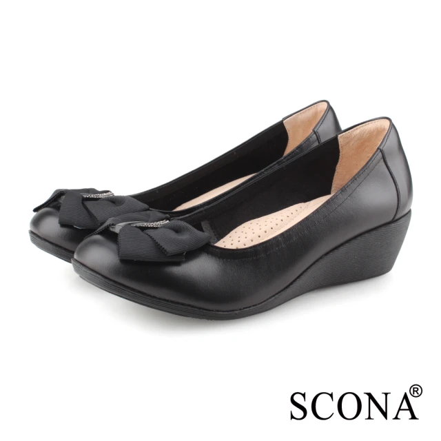 SCONA 蘇格南 全真皮 簡約舒適楔型鞋(黑色 31199