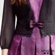 【MYSHEROS 蜜雪兒】短洋裝 後拉鍊 假兩件 透膚袖 小花刺繡 小蝴蝶結裝飾(紫)