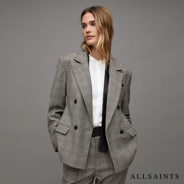 ALLSAINTS BEA 格紋雙排扣羊毛西裝外套(修身版型)