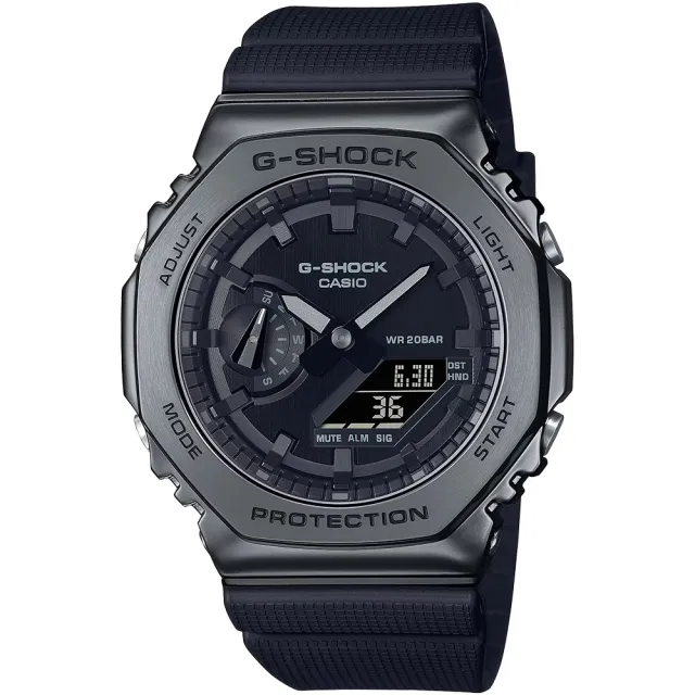 【CASIO 卡西歐】G-SHOCK 酷黑時尚 金屬八角防護構造雙顯錶 禮物 開學(GM-2100BB-1A/速)